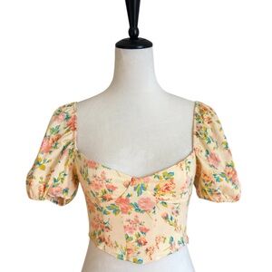 ZARA Floral Puff Sleeve Crop Top XS